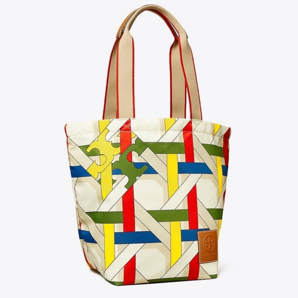 TORY BURCH Basketweave Printed Tote Bag Limited Edition French XL  AUTHENTIC